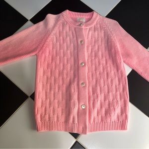 Vintage 60s 70s Sears Sweater Bubblegum Pink Cable Knit Cardigan Pearlescent szL